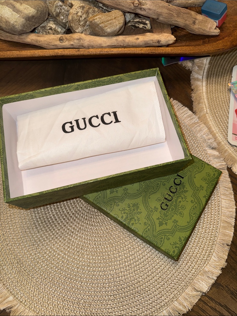 Gucci Green Paisley Pattern Gift Box with White Branded Dust Bag